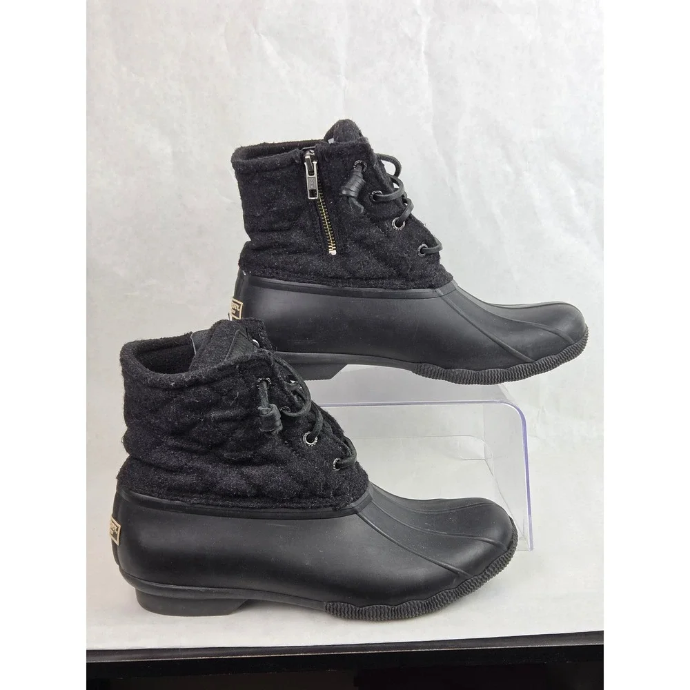 Sperry Saltwater Quilted Wool Duck Boots Black Womens 8.5 Rain Casual Monochrom